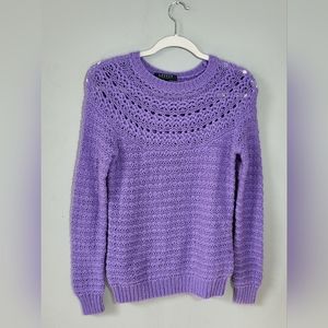 LAUREN RL Crochet Knit Sweater | Size MP | Pullover | Purple | Alpaca Blend